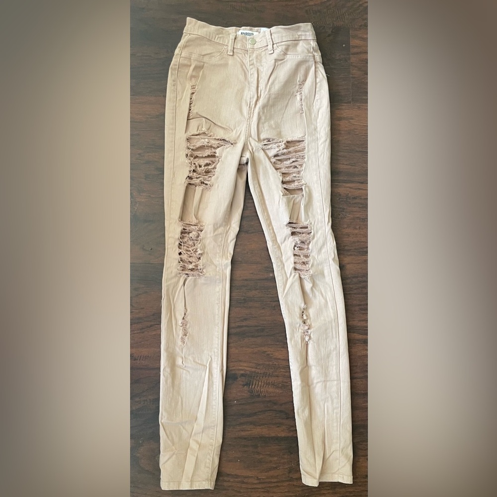 Aphrodite Tan Skinny Distressed Jeans